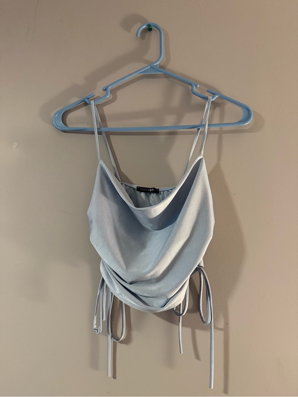 Papermoon Satin Cowl Neck Camisole in Light Blue